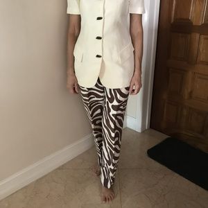 White and brown pant suit with Zebra print